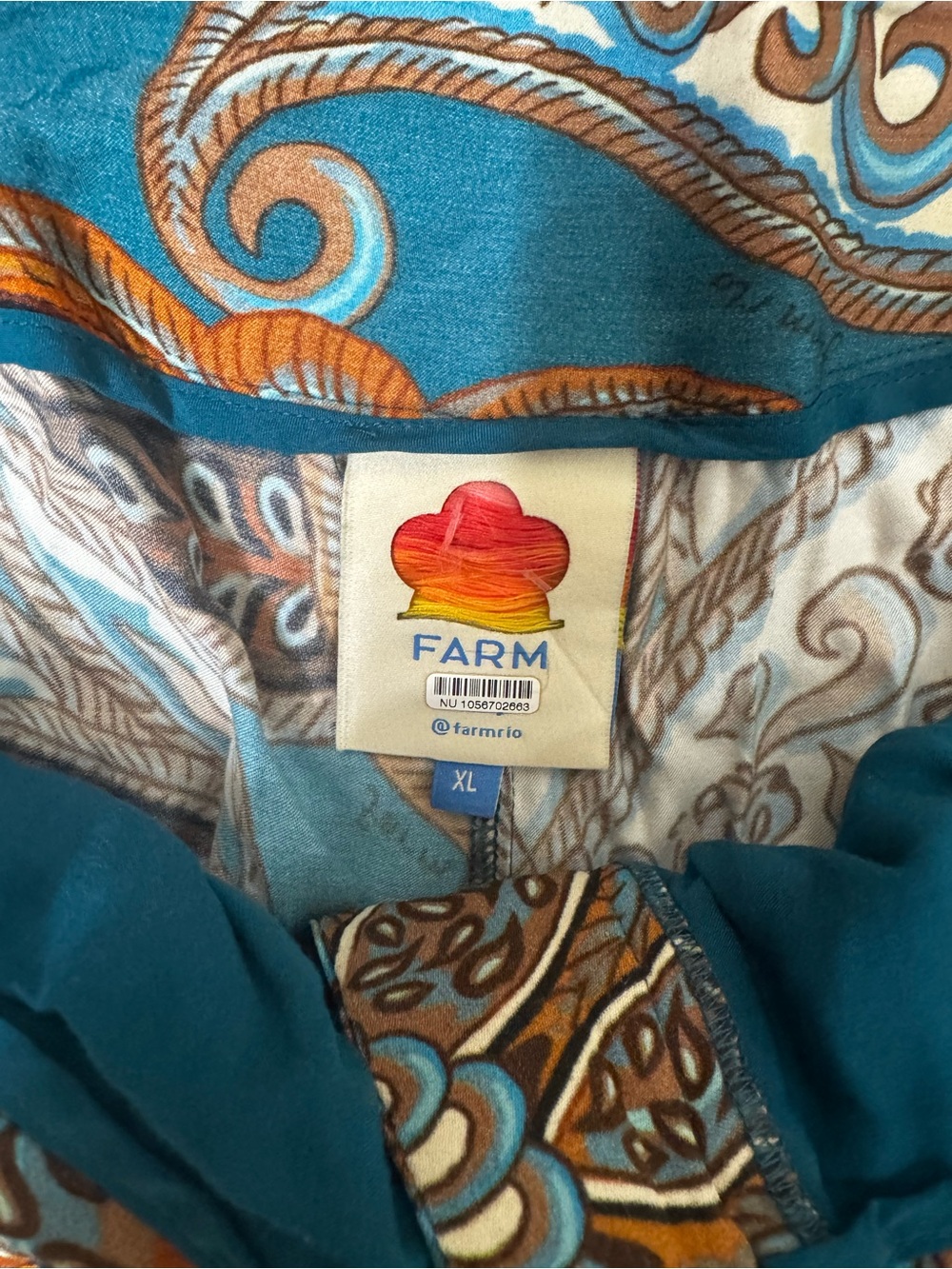 Farm Rio Wide-Leg Paisley Print Palazzo Pants in Teal - Picture 3 of 3